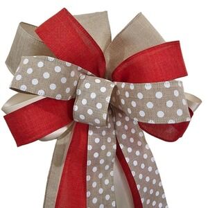 Christmas Bow, Handmade Holiday Bow, Tree Topper, Wreath Accent, Polka Dot Bow